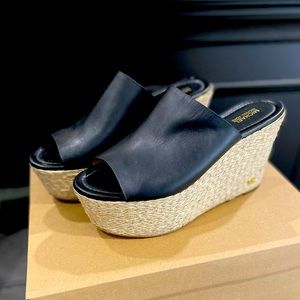 Michael Kors Cunningham Black Wedge Sandals 8